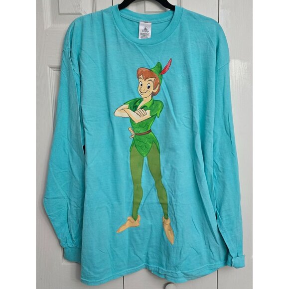 Disney Parks Peter Pan Long Sleeve Graphic Cotton T-Shirt S Turquoise NWOT New - Picture 1 of 6